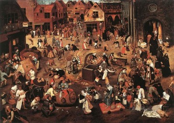 company of captain reinier reael known as themeagre company Painting - Battle Of Carnival And Lent peasant genre Pieter Brueghel the Younger